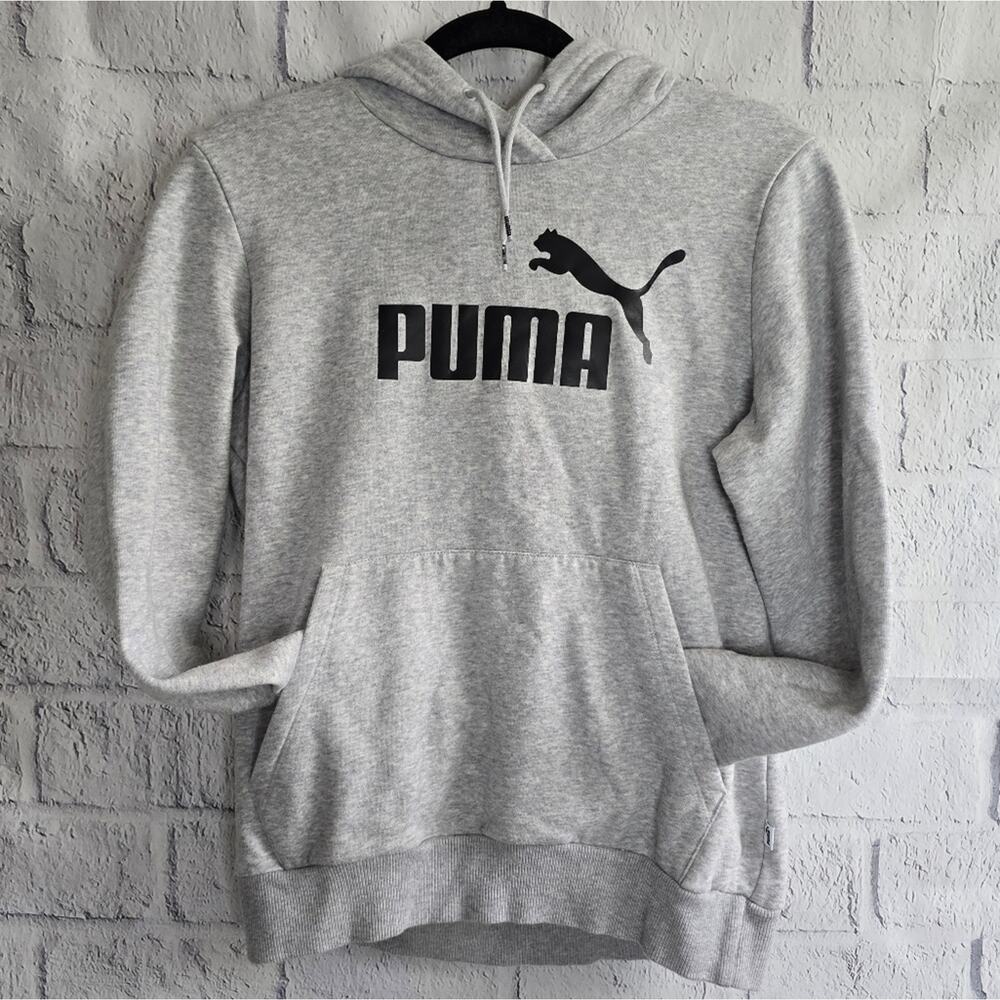 PUMA Gray Pullover Soft Comfy Hoodie‎ Black Logo Women's Large - Picture 2 of 11